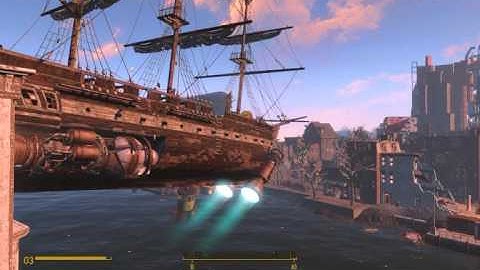 Fallout 4 Flying wooden ship with robots crew