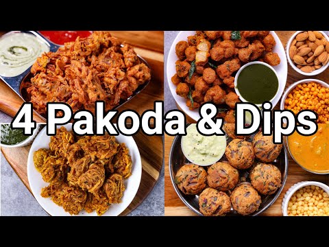 4 Must Try Vegetable Pakora & Flavoured Dip Recipes | Street Style Veg Pakoda & Chutney Recipes