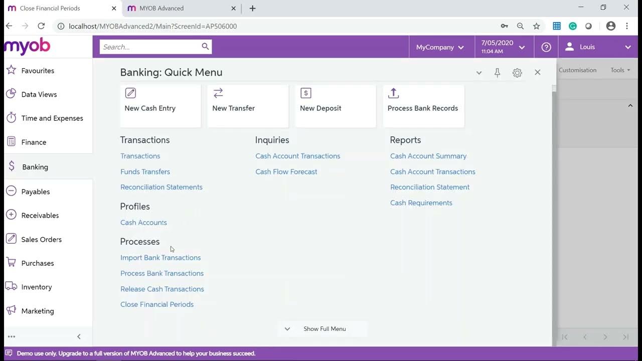 MYOB Advanced Training Finance Financial Periods Closing and