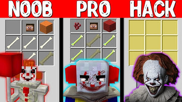Minecraft Battle : THE IT CLOWN CRAFTING CHALLENGE - NOOB vs PRO vs GOD Minecraft Animation