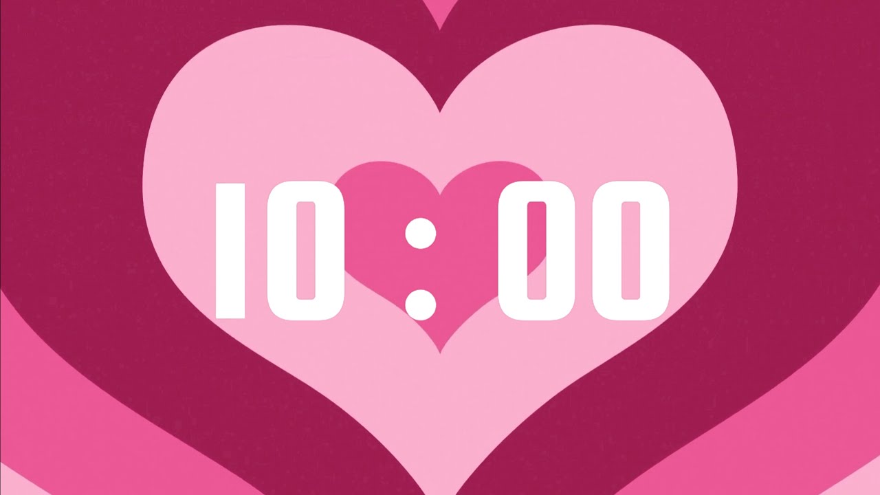 10 Minute Timer | With Pop Instrumental Music & Alarm Bell | Pink and Red Growing Hearts Theme 💗❤️
