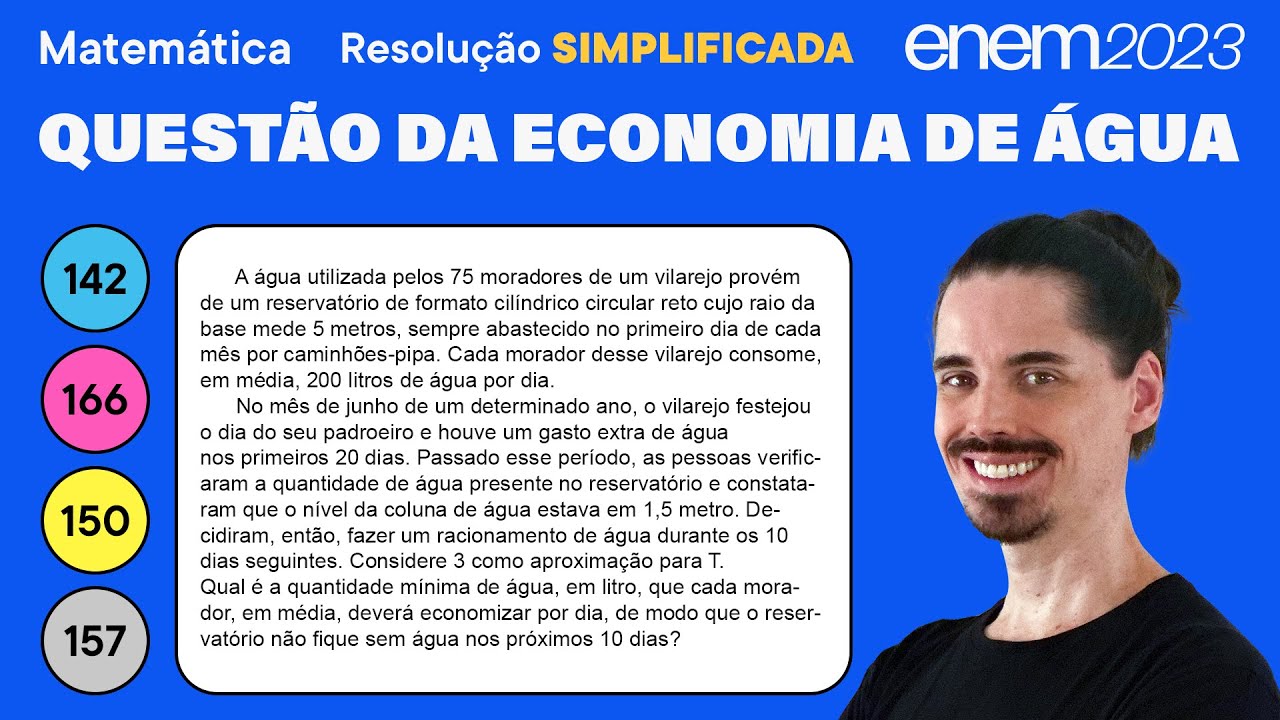 🔵 Questão da economia de água: ENEM 2023 Matemática (Simplificada) - Cilindros