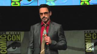 Robert downey jr. made a grand entrance at comic con 2012 appearing in
the audience and dancing his way through crowd up to stage join panel
f...