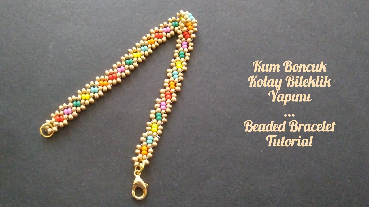 Kum boncuktan kolay bileklik yapımı.Easy to make beaded bracelet only seed beads. Beading tutorial.