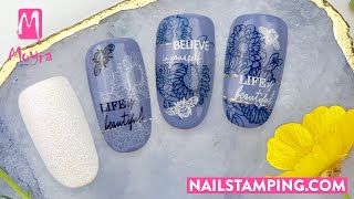 Stamped decoration in blue shades (nailstamping.com)