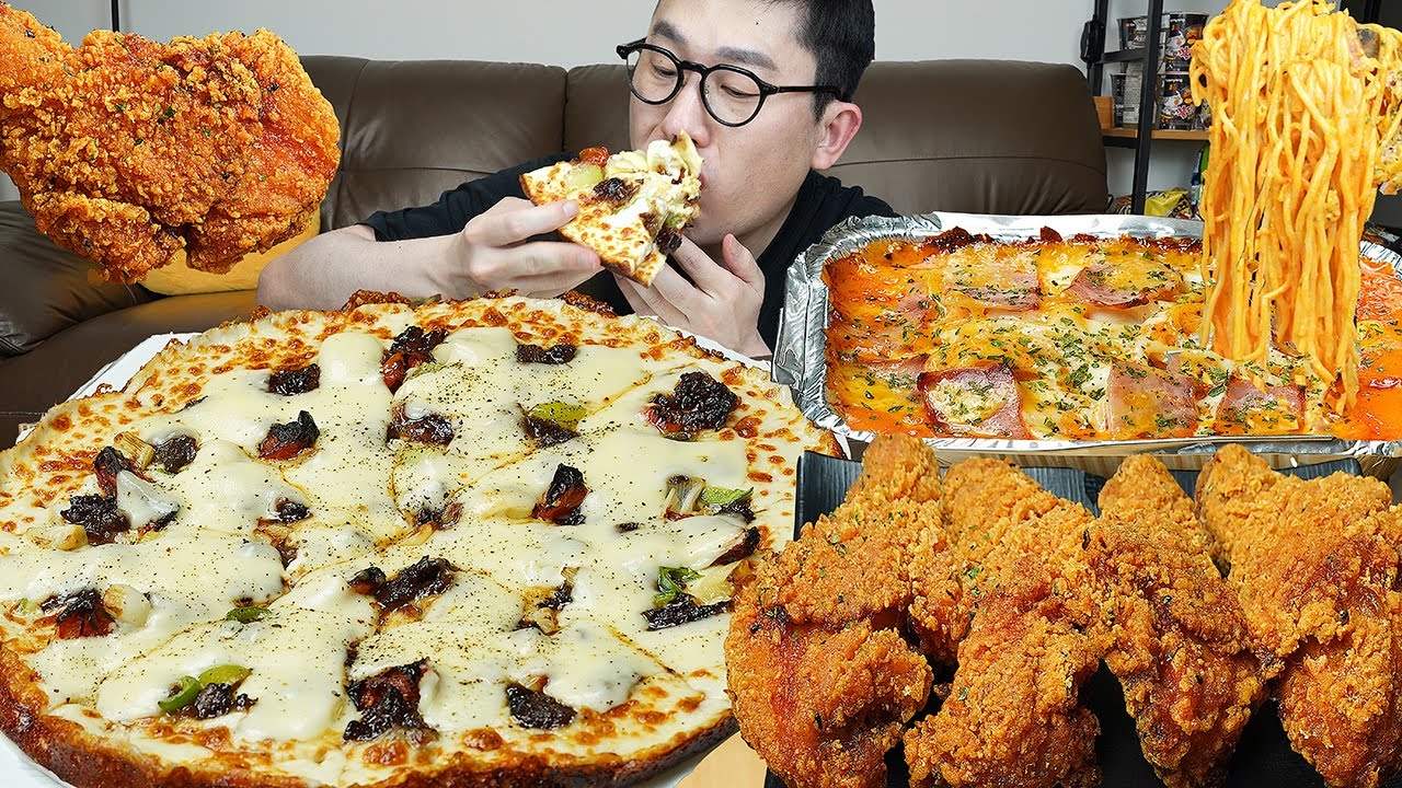ASMR MUKBANGㅣMega Mozzarella Cheese Dish Pizza & Spicy Chicken & Rose PastaㅣEATING SHOW