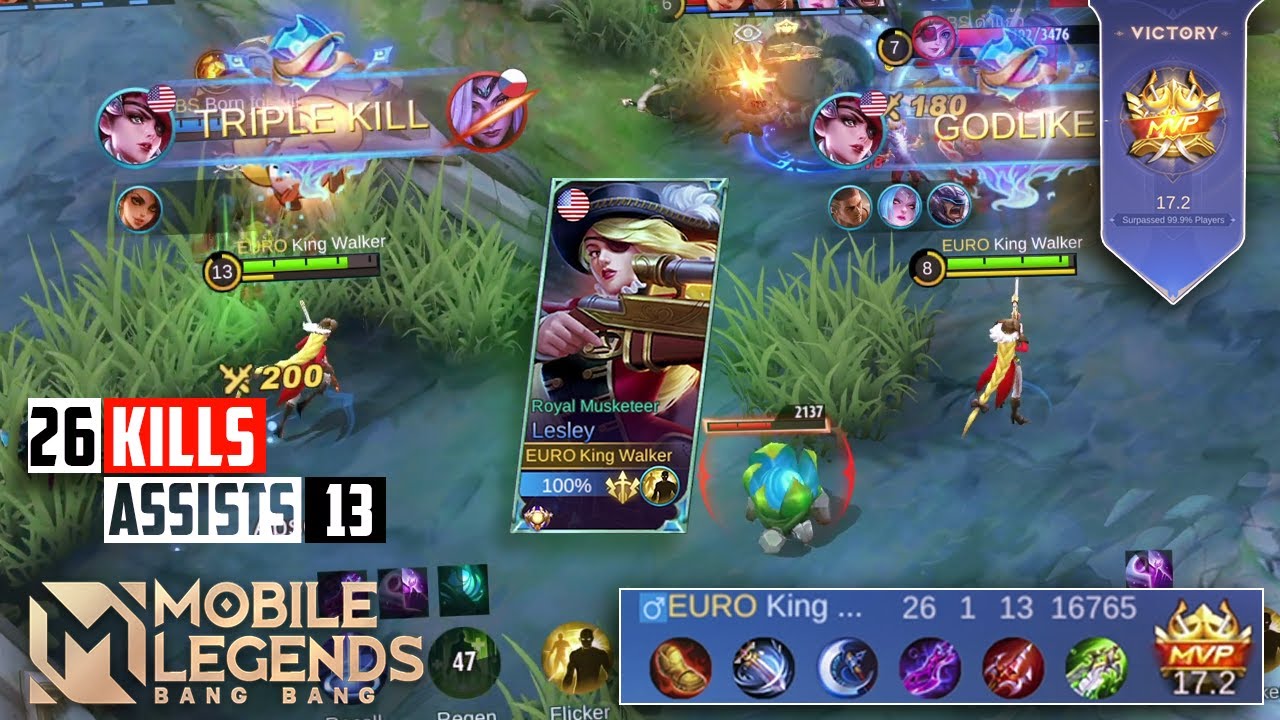 Insane HeadShot DMG 26 Kills Lesley Lethal Lady! - Top 1 Global Lesley Build - Mobile Legends