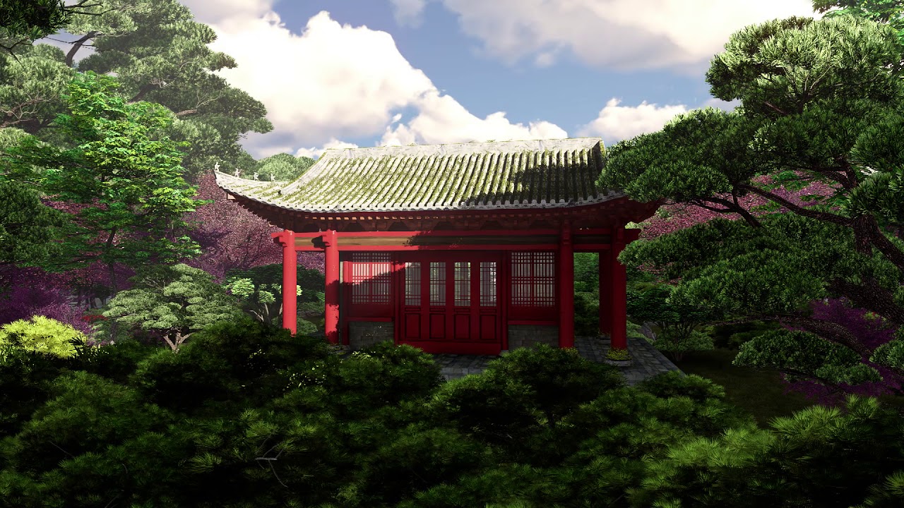 ( CGI 4k Stock Footage ) Japansese asian buddhist architecture temple ...