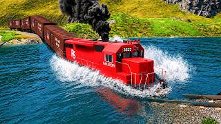 Train vs River Water Crashes 😱 #3 and Cars vs Rails in BeamNG Drive screenshot 4