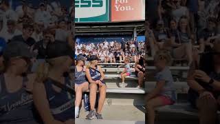A little girl playing a water bottle game in the football field in front of the audience #shorts