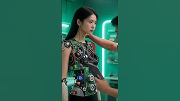 Male technician, installing lens sensors on the body of a female humanoid robot #humanoidrobot #ai