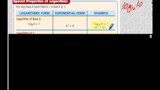 Algebra 2 Section 7-3 Logarithmic Functions