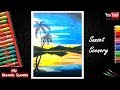 How to draw Tropical Sunset Scenery with Palm Tree I Nature Drawing  with Blue Sky I Step By Step