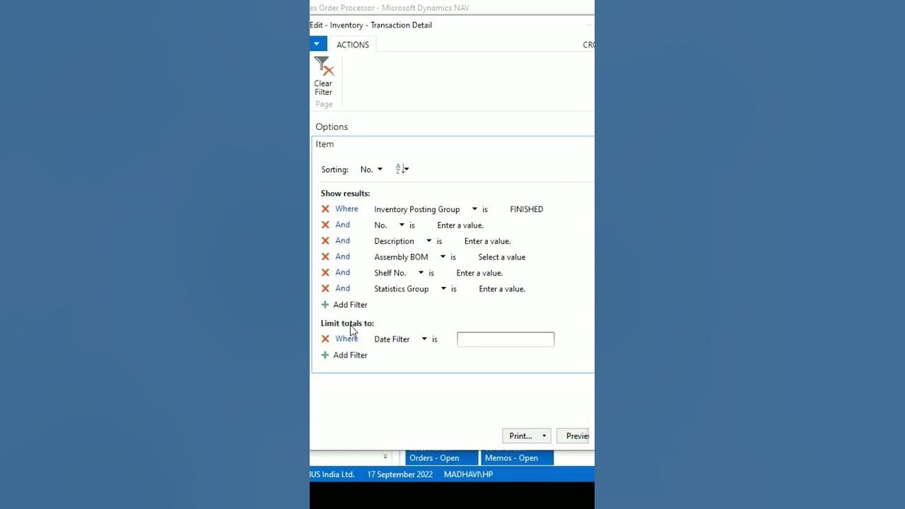 Inventory transaction detail report in navision entry type based