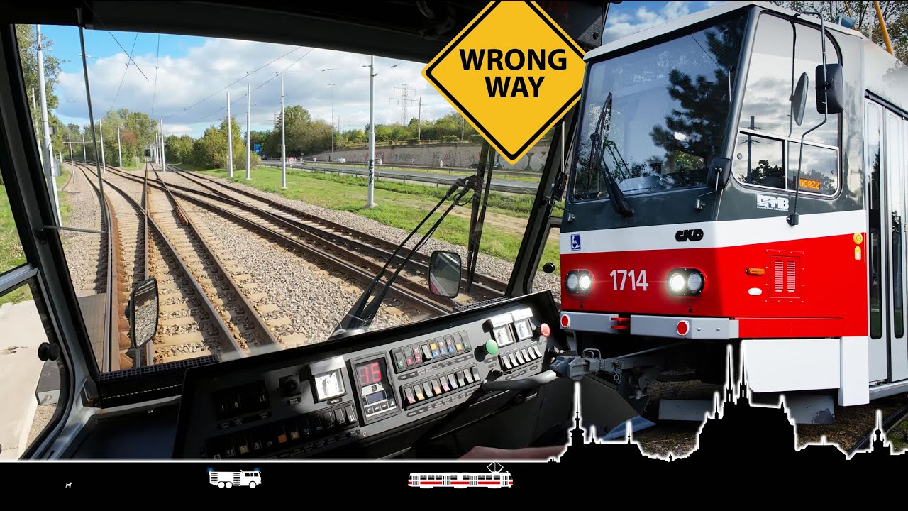 Po nesprávné koleji s KT8 po rekonstrukci 🚋 Cab view tram Brno