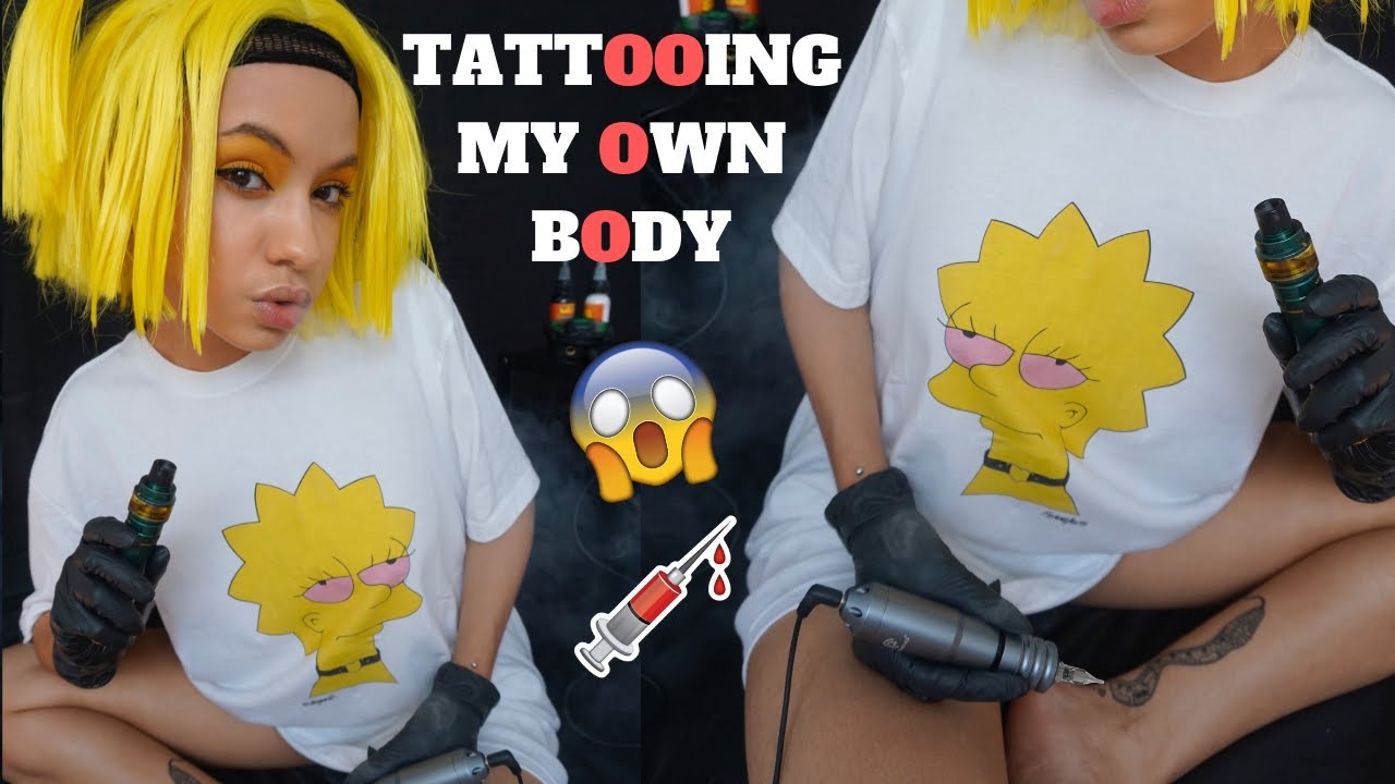 ...tattooing snake on my own leg, tattooing my own body, armonie pierson, s...