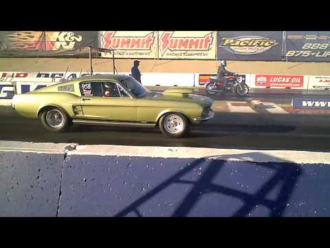 Sniff Bros 1967 Mustang Fastback Drag Car At Fontana Feb 13, 2011 Nice Wheelie!