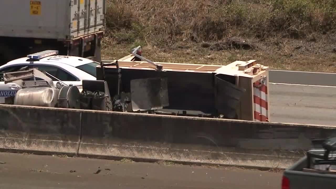 Overturned dump truck