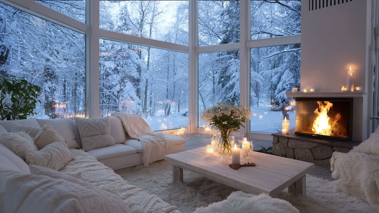 ❄️ Cozy Snowy Fireplace Piano Lounge | 3 Hours of Warm & Peaceful Relaxation