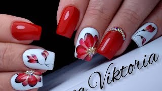 Красивый и простой дизайн ногтей красный цветок. ТОП удивителные дизайны ногтей