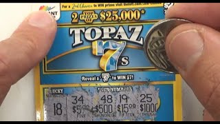 Scratching an Instant Scratch Off Lottery Ticket called &quot;Topaz 7s&quot; -  Australian Lotteries