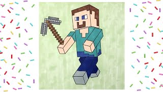Coloring Minecraft Steve Holding a Pickaxe / Coloring Page with Markers / Speed Coloring Time Lapse