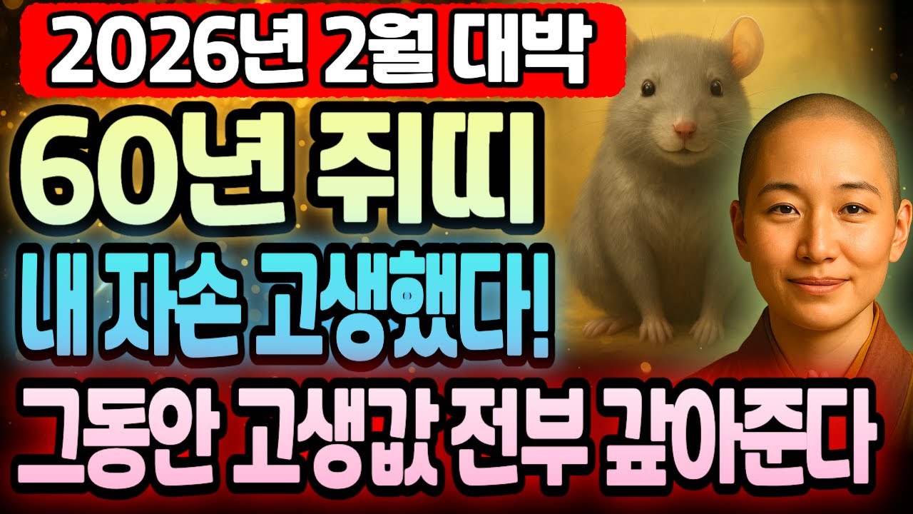 쥐띠 1960년생 2026년 병오년 2월 경자년생 66세 운세 신이 돕는다! 돈복 최고조 올라 부자 될 팔자 작동하는 한 달, 쥐띠 평생 황금기 시작점 여기서 확인하세요.