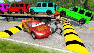 TRANSPORTING PIXAR CARS & FRUITS WITH COLORED & JOHN DEERE vs CLAAS vs TRACTORS - BeamNG.drive #983