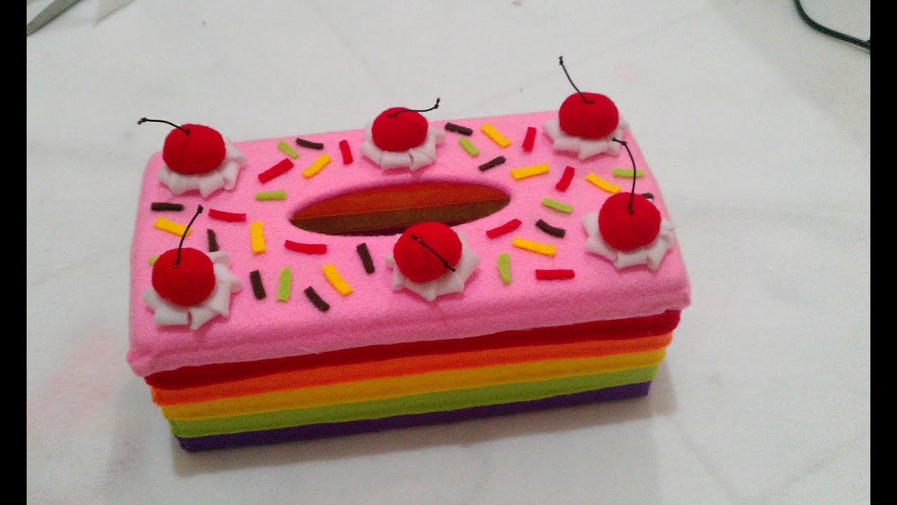 Membuat Tempat  Tisu  Hias Flanel  bentuk rainbow cake 