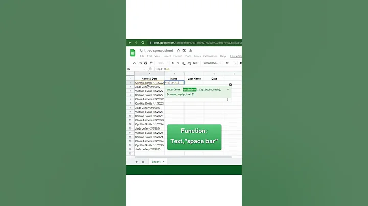 How to use SPLIT function in Google Sheet (spreadsheet)