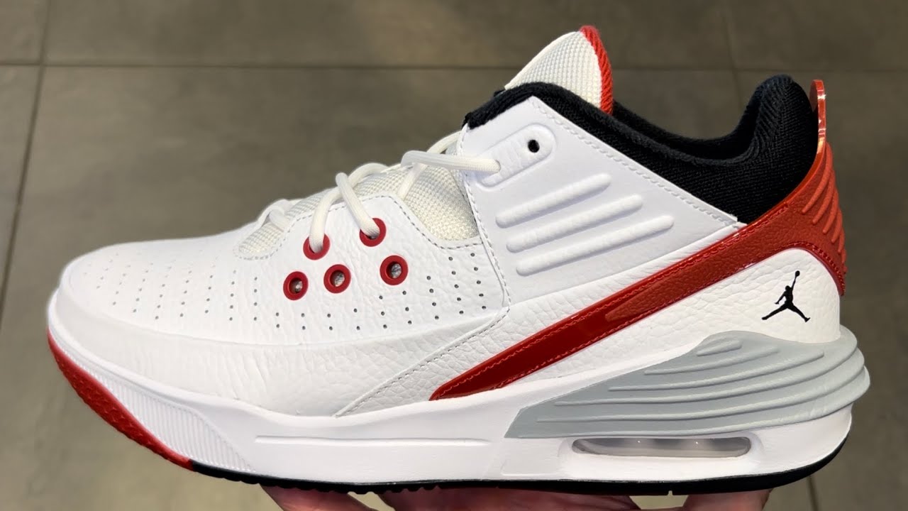 Jordan Max Aura 5 White Varsity Red Grey Shoes - YouTube