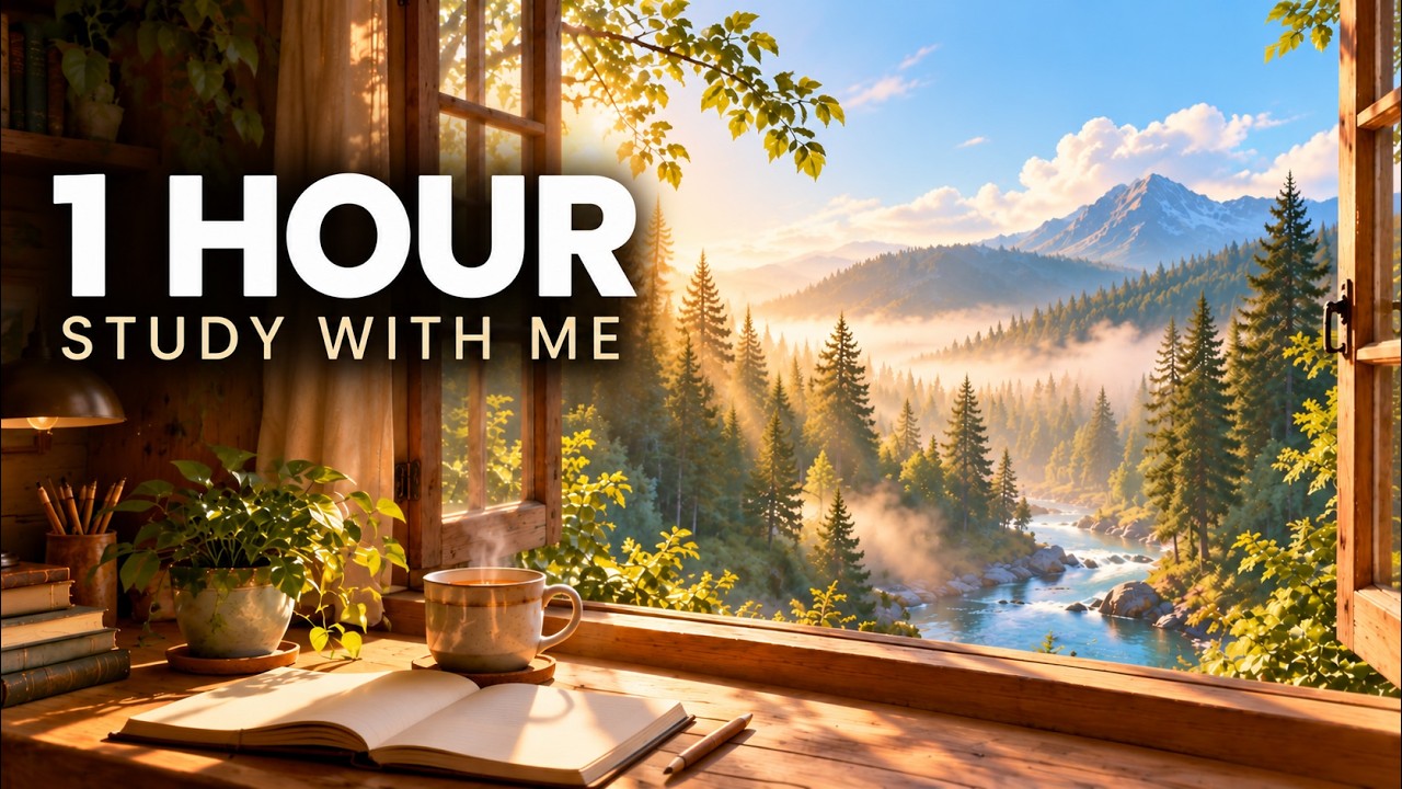 1 Hour Pomodoro Study Timer: Cozy Forest Cabin Study With Me (25/5)