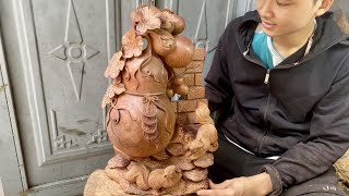 Amazing Wood Carving / Carved Gourd and Pair of Squirrels