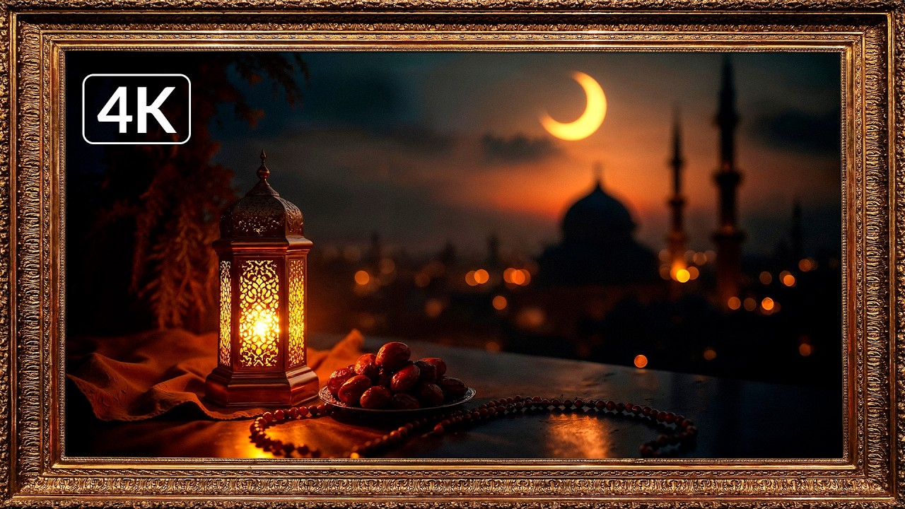Ramadan Sunset in Vintage Gold Frame 🌙 2Hrs 4K | Peaceful Ambience TV Screensaver