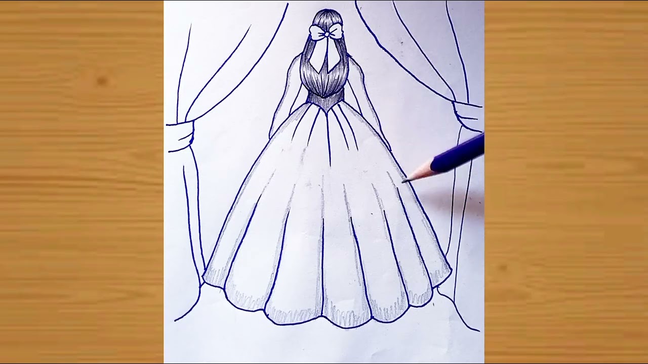 Beautiful Girl Dress Drawing | Easy Step by Step Sketch | Pencil Drawing Tutorial