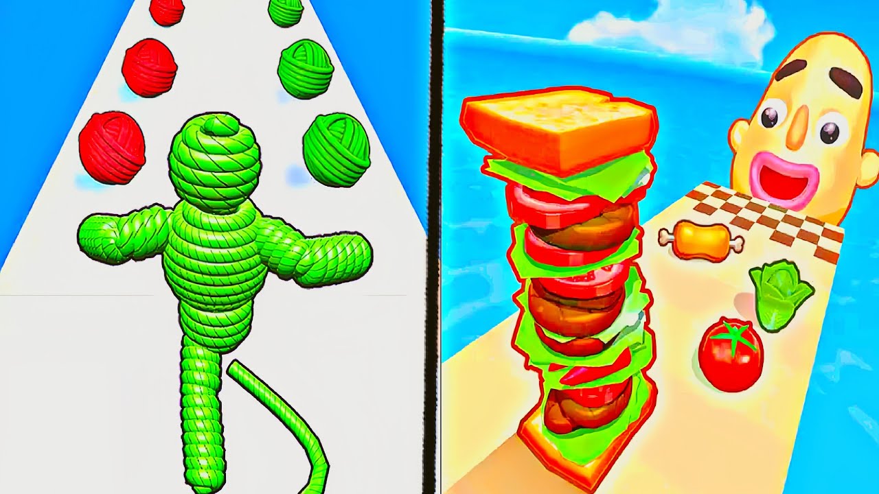Sandwich Runner vs Rope-Man Run Gameplay Walking Through (iOS & android) Relaxing Video Games