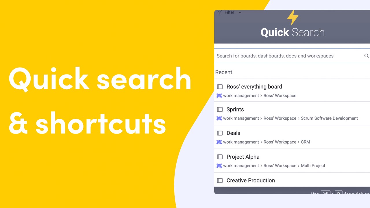 Quick search and board shortcuts | monday.com quick tips - YouTube