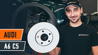 How to change front brake discs on AUDI A6 C5 Avant [TUTORIAL AUTODOC]