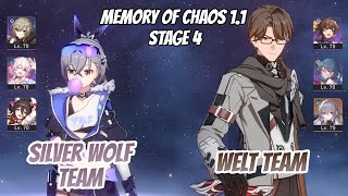 SW x Qingque Hyper & Welt Team Memory of Chaos Stage 4 (3 Stars) | Honkai Star Rail