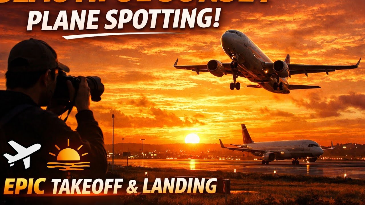 Beautiful Sunset Plane Spotting | Epic Aircraft Takeoff & Landing at Golden Hour
