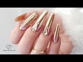 Ombre Nails with chrome pigment. Rose gold and gold ombre nails. Nails Trends 2022. Chrome nails.