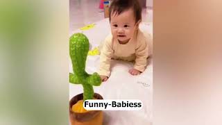 Babies play dancing cactus toy. Cutest baby funniest moments.🤩😍