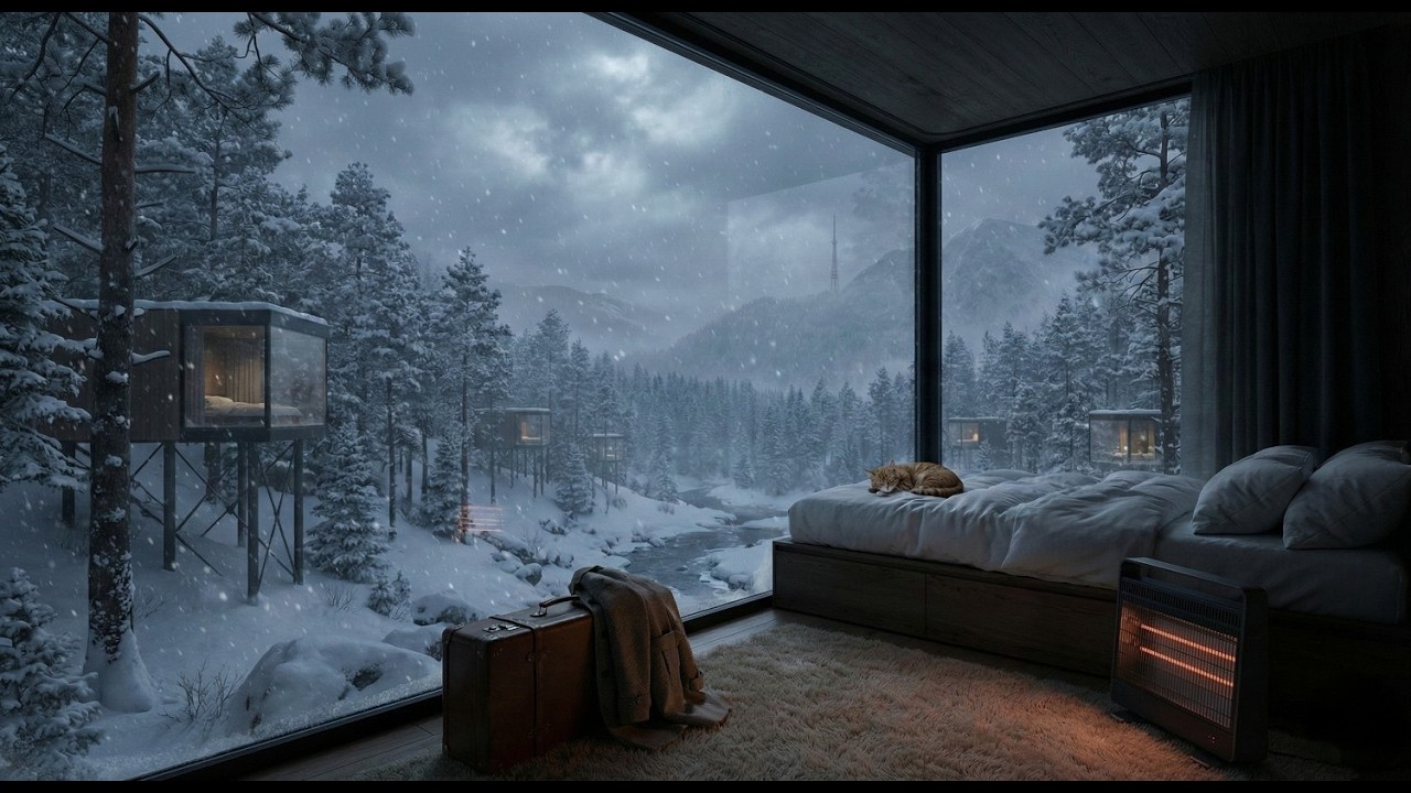 Warm Cabin in Snowstorm ❄️ — Soothing Music for Stress Relief