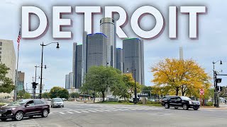 Вождение в и вокруг центра Детройта, штат Мичиган, США - 4K