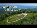 Aerial drone view over the high knob lookout tower in norton virginia 4k