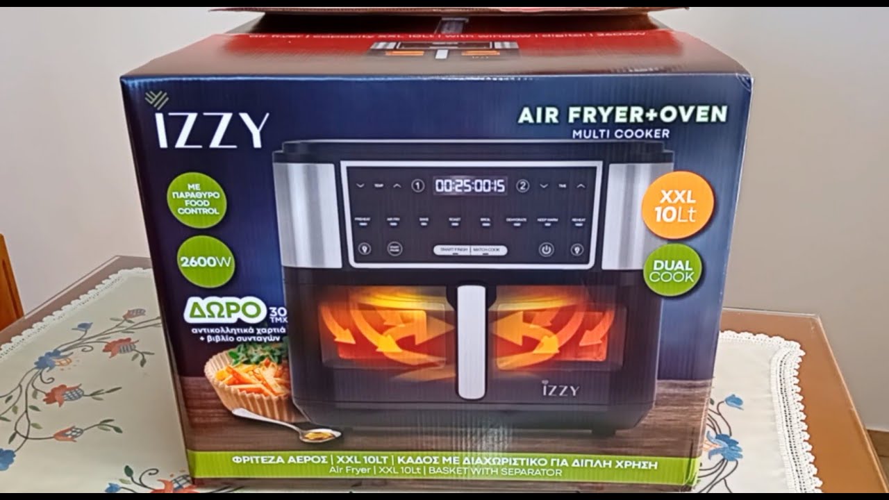 mastorakos: Παρουσίαση και δοκιμή Izzy IZ-8225 Φριτέζα Αέρος με Διπλό Αποσπώμενο Κάδο 10lt