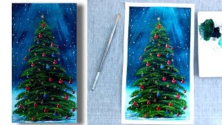 christmas tree step painting beginners acrylics fan brush