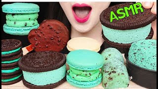 ASMR MINT CHOCOLATE ICE CREAM, OREO, RICE CAKE 민트 초코 아이스크림, 오레오, 찹쌀떡 먹방 EATING SOUNDS