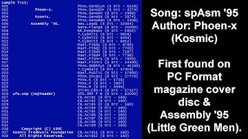 (Little Green Men) spasm95 S3M/mod demo music by Phoen-x (Kosmic), PC Format, Assembly 