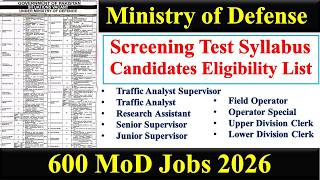 MoD Screening Test Syllabus and Candidates Eligibility List | MoD Jobs 2026 | MoD Past Papers |